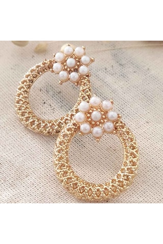 Boucles d'oreilles fleurs - Laiton plaqué or & perles