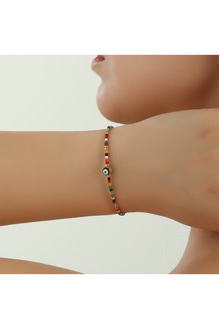 Bracelet œil - Laiton plaqué or & pierres