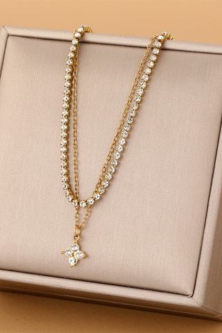 Collier - Plaqué or jaune et zircons