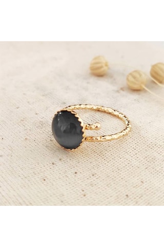 Bague fine ajustable - Laiton plaqué or & pierre de Ceyt