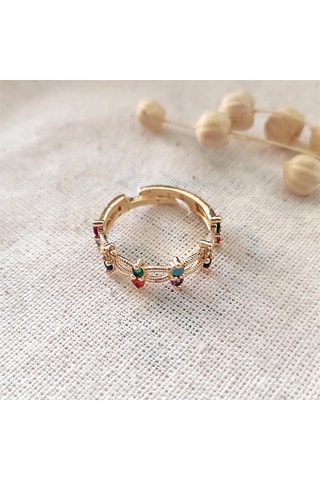 Bague ajustable - Laiton plaqué or & zircons