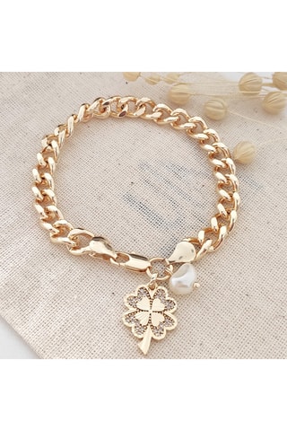 Bracelet trèfle - Laiton doré à l'or fin et zircons