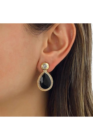 Boucles d'oreilles - Laiton plaqué or & zircons noirs