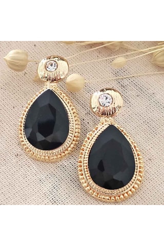 Boucles d'oreilles - Laiton plaqué or & zircons noirs