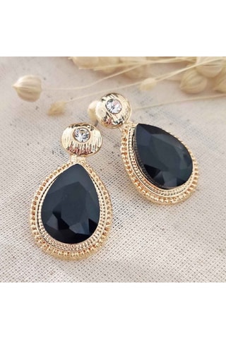 Boucles d'oreilles - Laiton plaqué or & zircons noirs