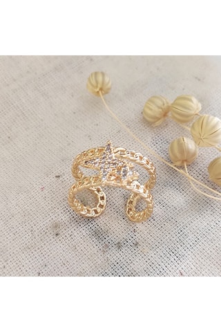 Bague ajustable - Laiton plaqué or & zircon