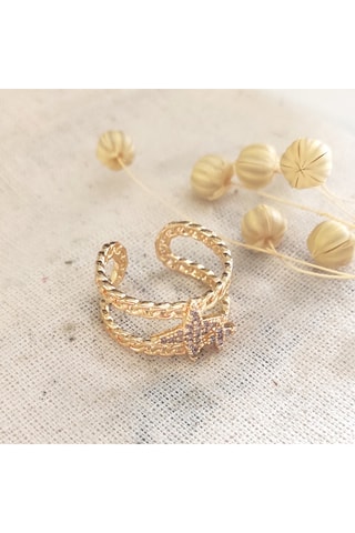 Bague ajustable - Laiton plaqué or & zircon