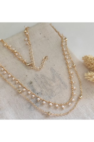 Collier double - Laiton doré, plaqué or & cristaux blanches