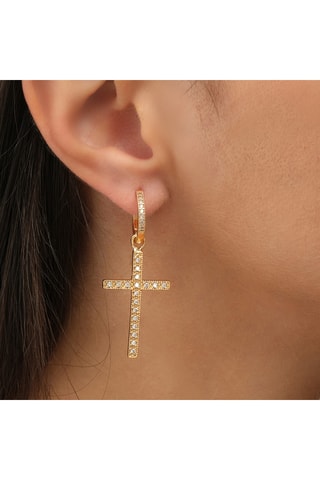 Boucles d'oreilles croix - Laiton plaqué or & zircons