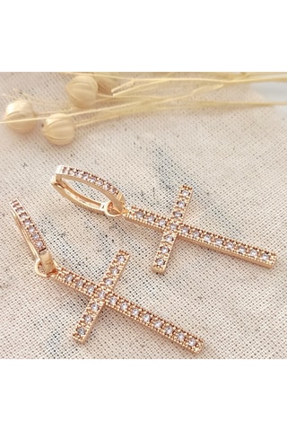 Boucles d'oreilles croix - Laiton plaqué or & zircons