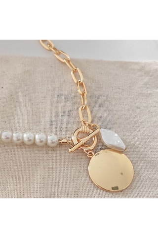 Collier - Laiton plaqué or & perles blanches