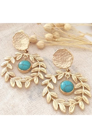 Boucles d'oreilles pendantes - Laiton plaqué or & agate turquoise