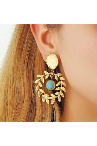 Boucles d'oreilles pendantes - Laiton plaqué or & agate turquoise