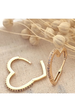 Créoles cœur - Laiton plaqué or & zircons