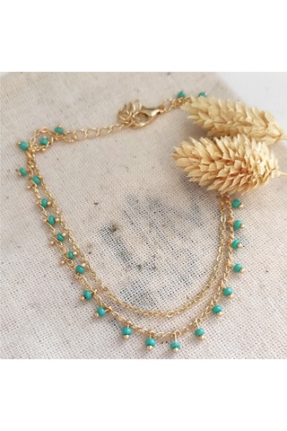 Bracelet de cheville avec des pierres cristaux turquoises - Laiton doré & plaqué or