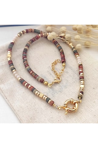 Collier de pierres & de perles - Laiton plaqué or