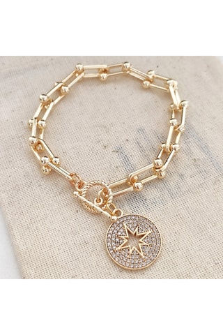 Bracelet Pole Star - Laiton plaqué à l'or fin & zirconium