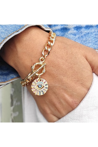 Bracelet œil - Laiton plaqué or & zircons