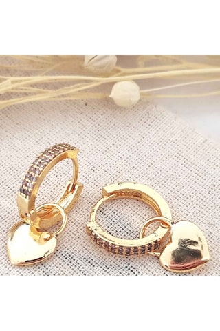 Créoles coeurs - Laiton doré à l'or fin & zircons