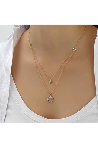 Collier trèfle - Laiton plaqué or & zircons