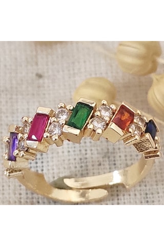 Bague ajustable - Laiton plaqué or & zircons