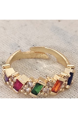 Bague ajustable - Laiton plaqué or & zircons