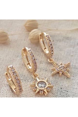 Trio de boucles d'oreilles - Laiton plaqué or & zircons