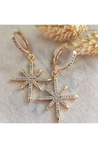 Boucles d'oreilles pendantes en étoile polaire - Laiton doré, plaqué or & pierres de zircon