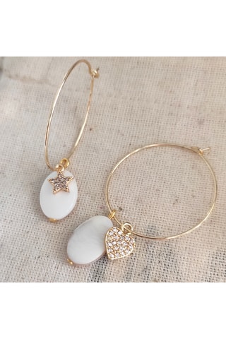 Boucles d'oreilles créoles étoile & cœur - Laiton doré, plaqué or, perle nacré & zircon