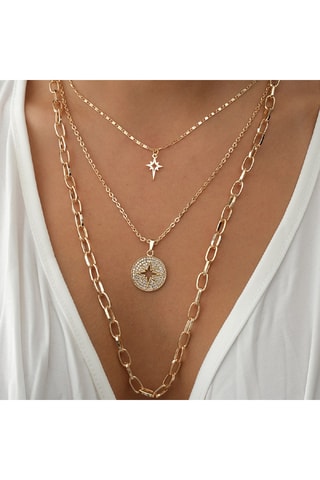 Collier multi-rangs - Laiton plaqué or & pierre de zircon