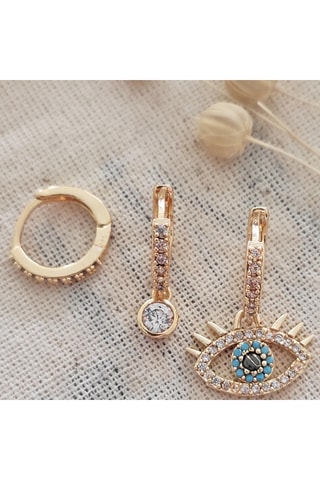 Trio de boucles d'oreilles - Laiton plaqué or & zircons