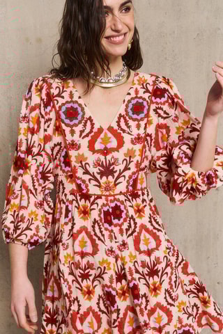 Abito corto in cotone Yucatan - Rosso