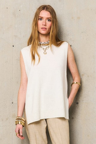 Maglia in lana merino Aina senza maniche - Beige