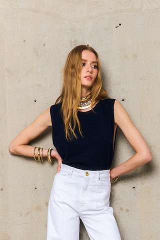 Maglia in lana merino Aina senza maniche - Blu