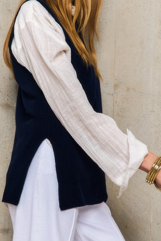 Maglia in lana merino Aina senza maniche - Blu