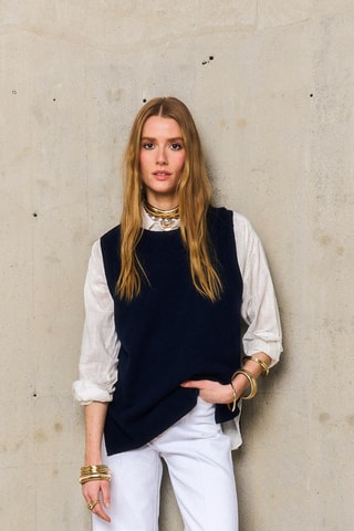 Maglia in lana merino Aina senza maniche - Blu