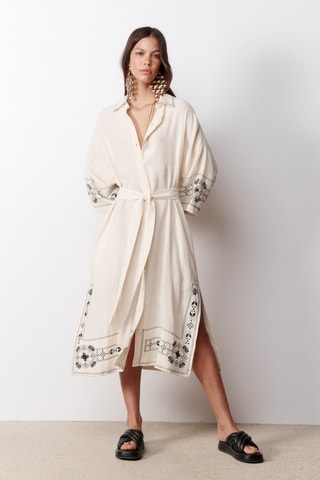 Abito a camicia in lino Marisa - Beige