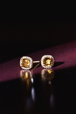 Oorbellen Popi Coussin - Geelgoud, Diamanten en Citrienen