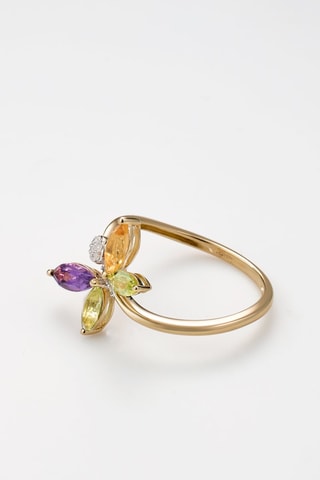Anello Oxane - Oro giallo, diamanti, ametista, citrino e prehniti