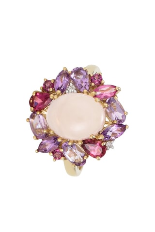 Anello Aysel - Oro giallo, diamanti, ametiste, rodoniti, 	quarzo rosa e tormaline rosa