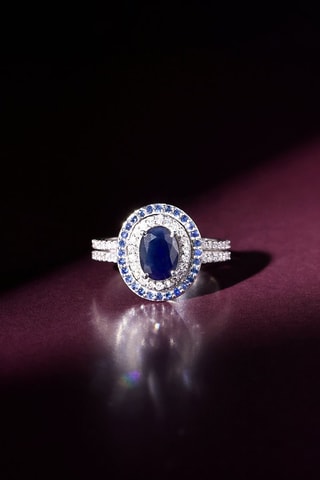 Anello Firenze nouvelle - Oro bianco, diamanti e zaffiri 