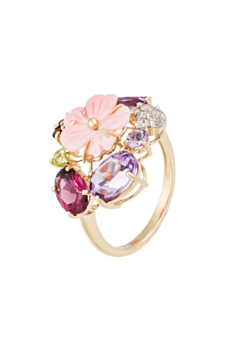 Anello Jardin anglais - Oro giallo, topazi, granati, ametiste, peridoto, rodonite e madreperla