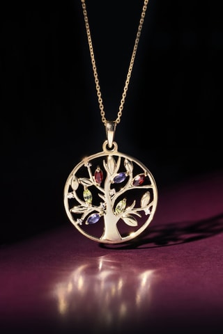 Ciondolo Arbre de vie - Oro giallo, diamanti, granati, ioliti e peridoti