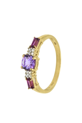 Anello Elvira - Oro giallo, diamanti, ametista e rodoliti