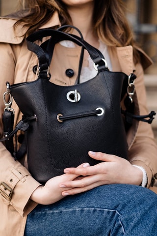 Sac seau en cuir S Paris - Noir