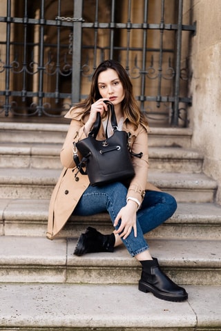 Sac seau en cuir S Paris - Noir