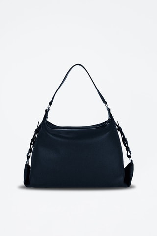 Sac porté épaule en cuir Naturel - Bleu