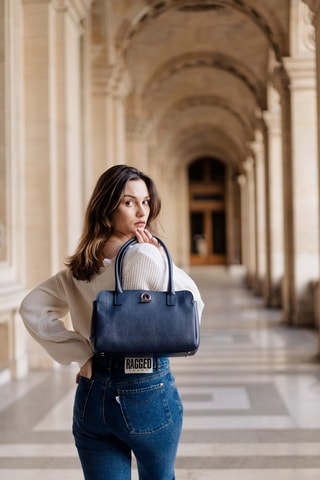 Sac porté épaule en cuir Paris - Bleu