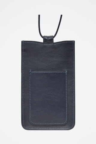 Etui porte-téléphone en cuir - Bleu Marine