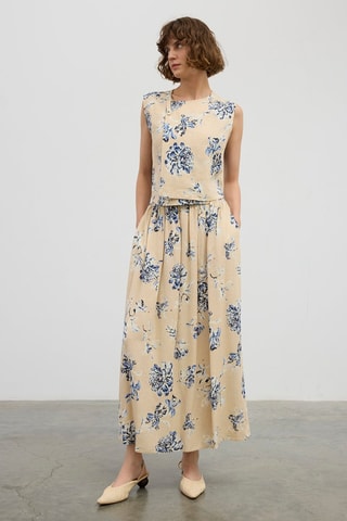 Jupe longue en lin - Beige et bleu